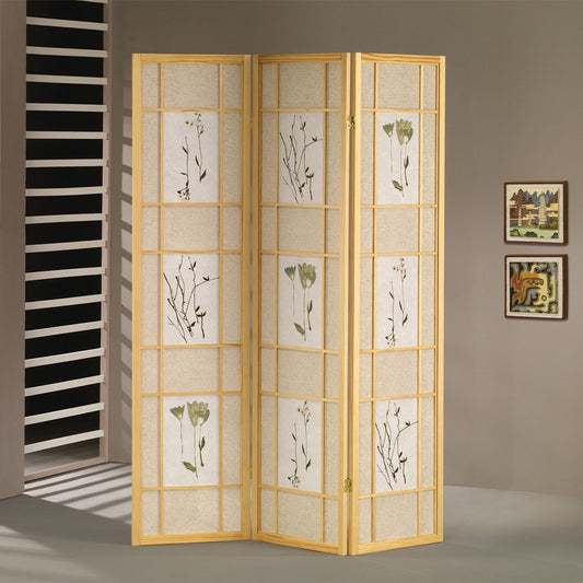 Wren Natural 3 panel shoji Screen with Floral Prints