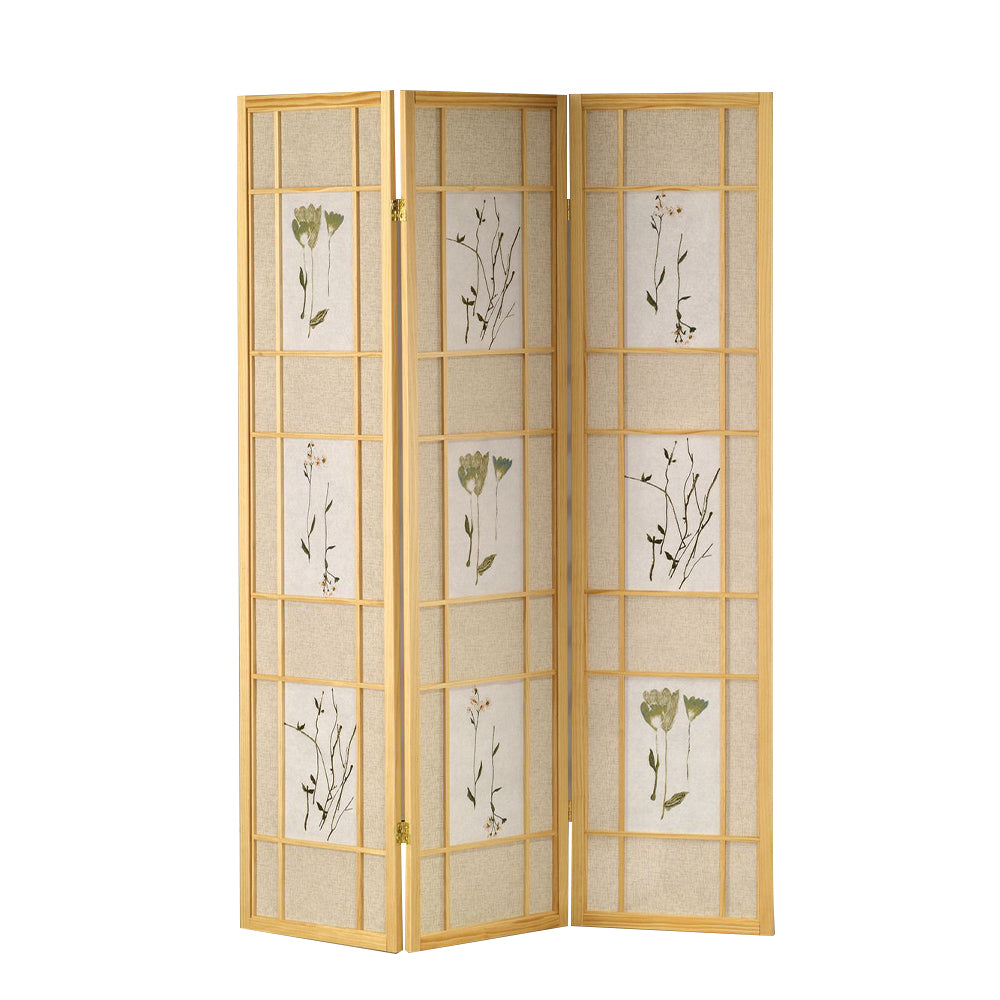 Wren Natural 3 panel shoji Screen with Floral Prints