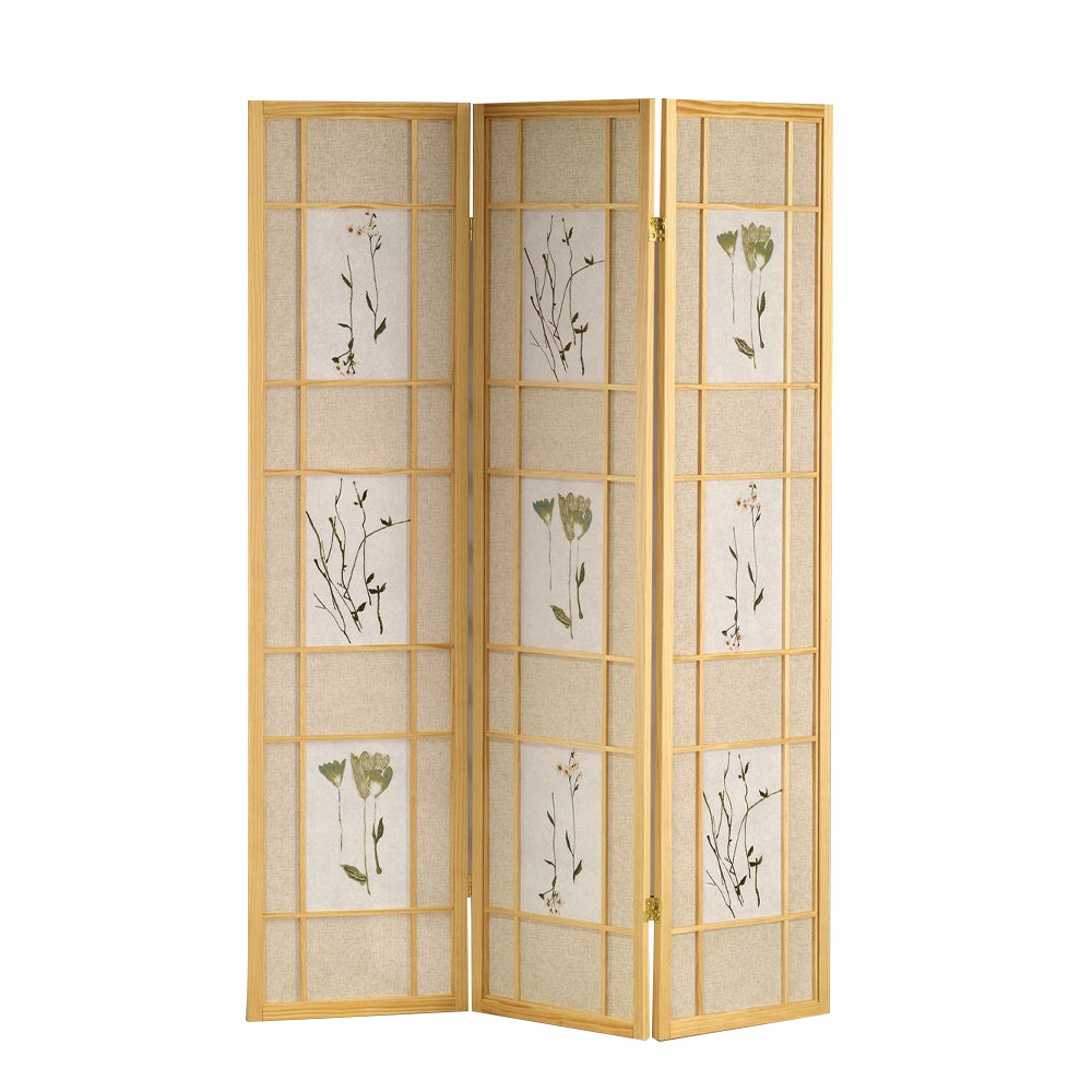 Wren Natural 3 panel shoji Screen with Floral Prints