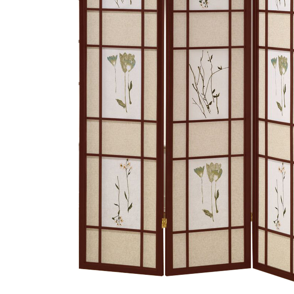Ulises I Cherry 4 panel shoji Screen with Floral Prints