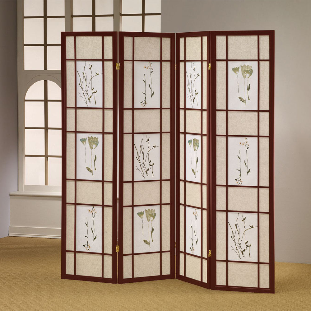 Ulises I Cherry 4 panel shoji Screen with Floral Prints