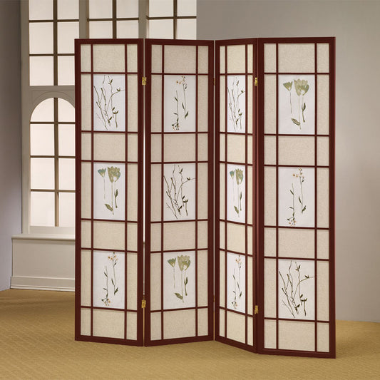 Ulises I Cherry 4 panel shoji Screen with Floral Prints