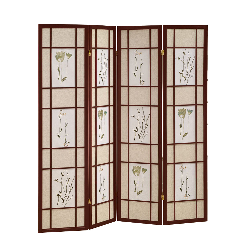 Ulises I Cherry 4 panel shoji Screen with Floral Prints