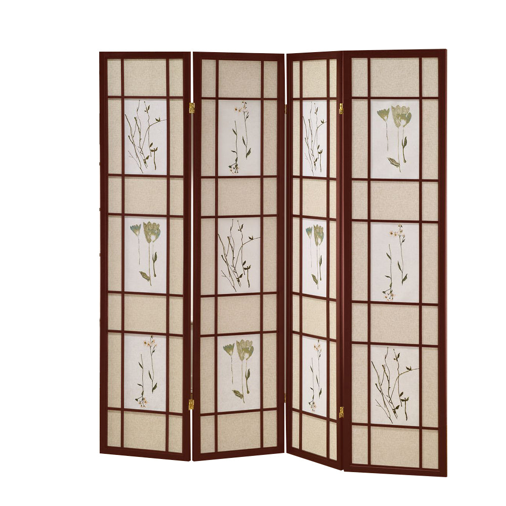 Ulises I Cherry 4 panel shoji Screen with Floral Prints
