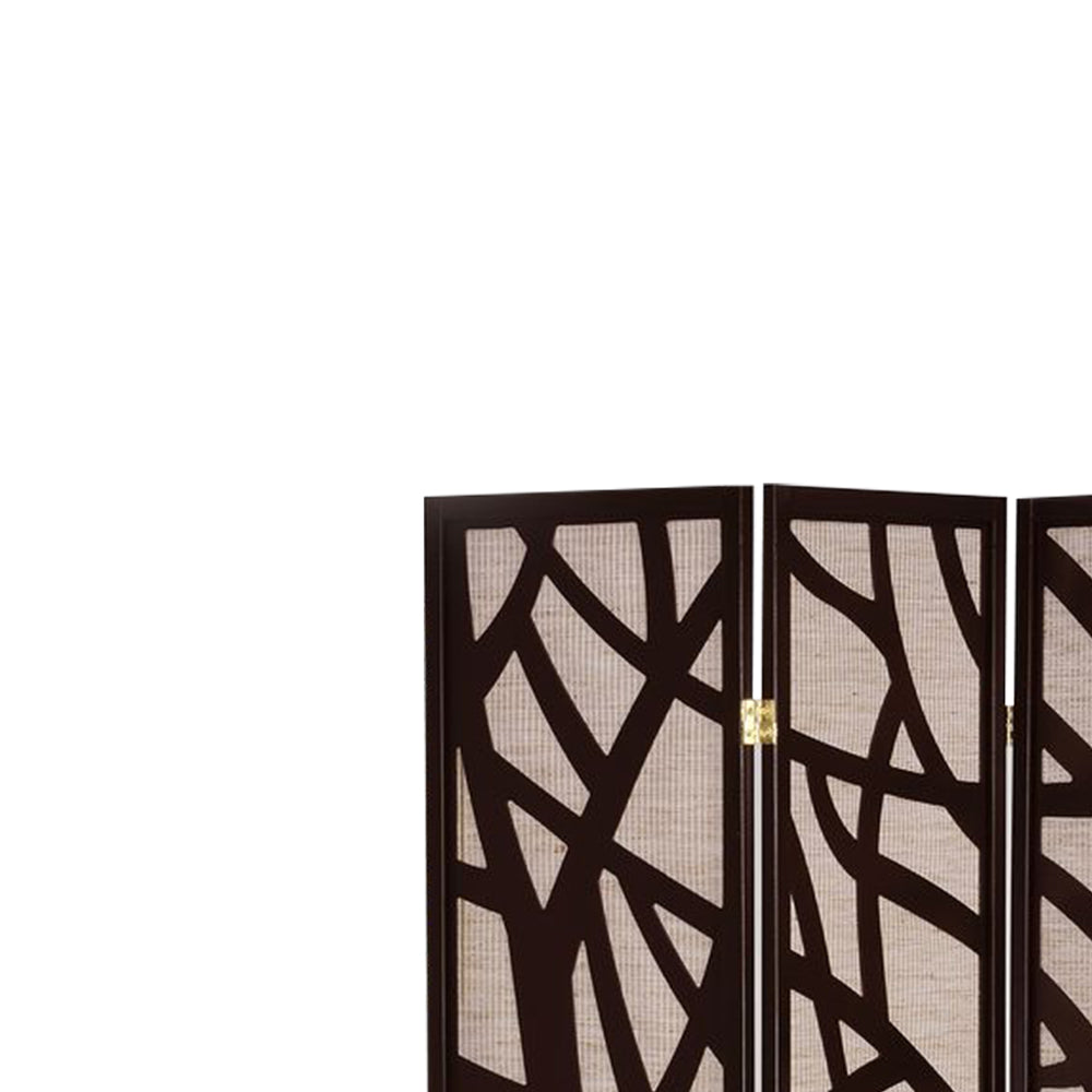 Blaize I Espresso 4 panel screen with tree design with Jute inlay