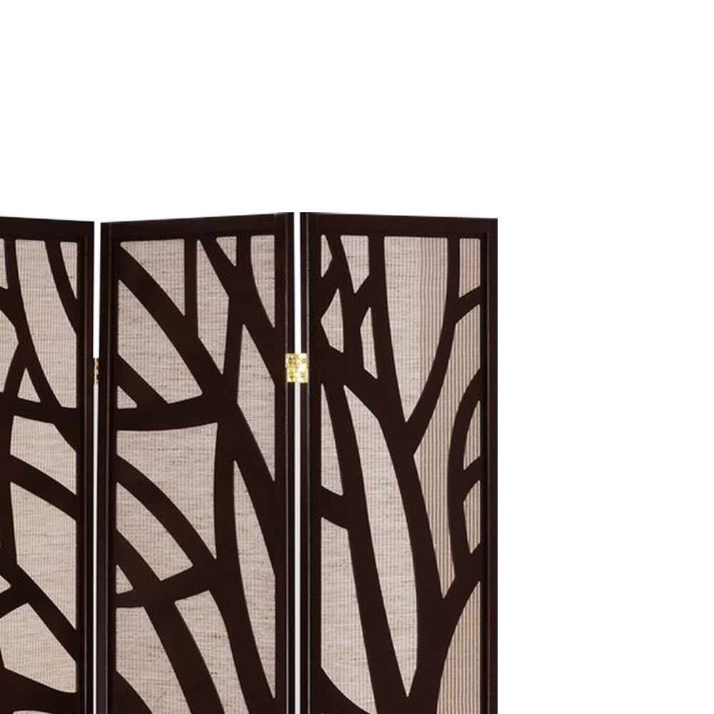 Blaize I Espresso 4 panel screen with tree design with Jute inlay