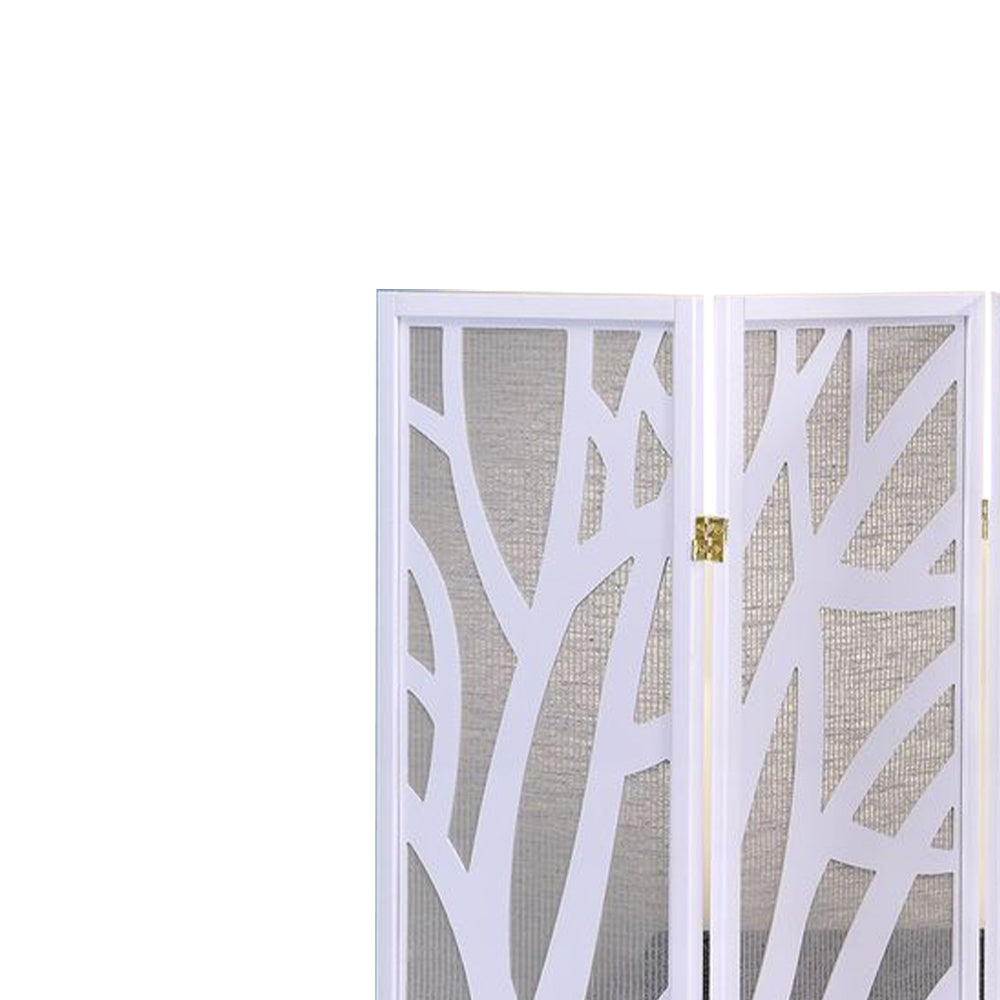 Atlas White 4 panel screen with tree design with Jute inlay