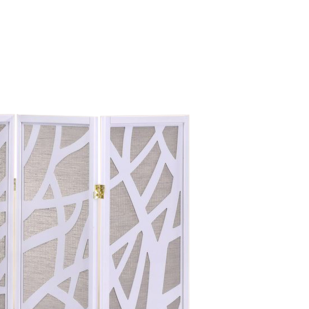 Atlas White 4 panel screen with tree design with Jute inlay