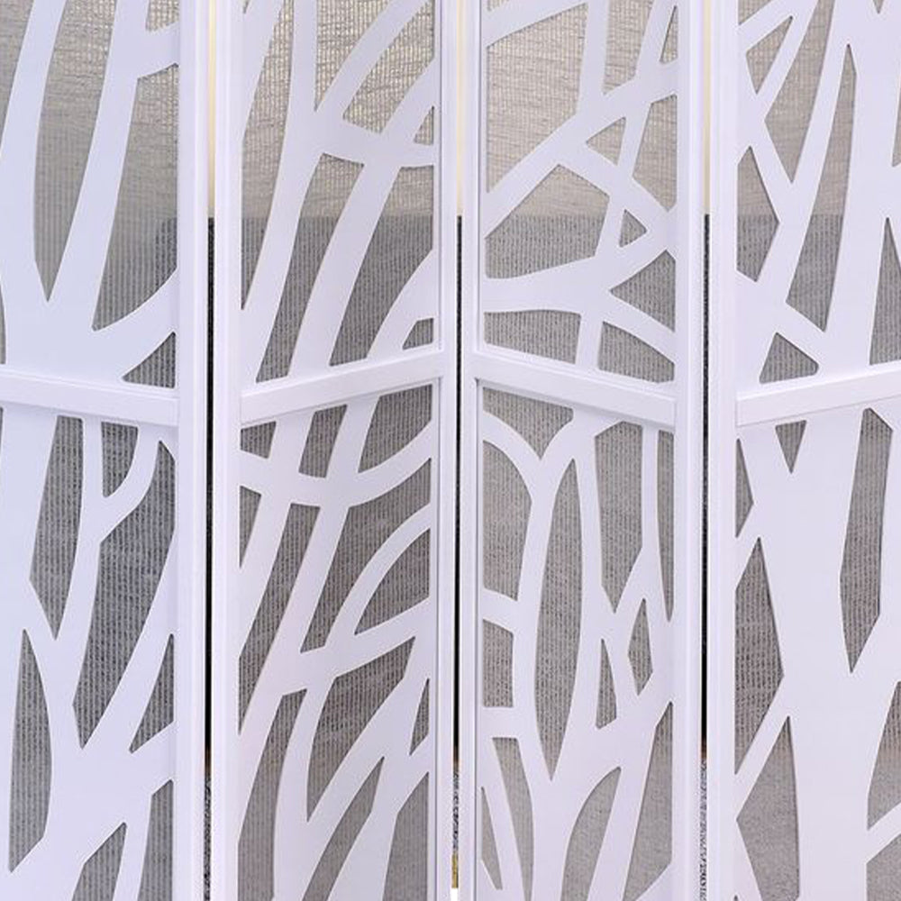 Atlas White 4 panel screen with tree design with Jute inlay