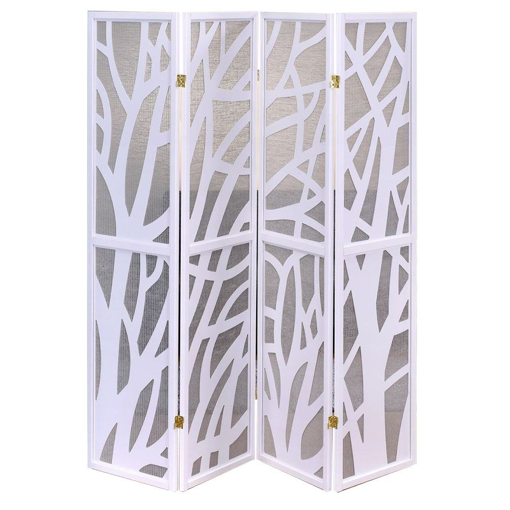 Atlas White 4 panel screen with tree design with Jute inlay