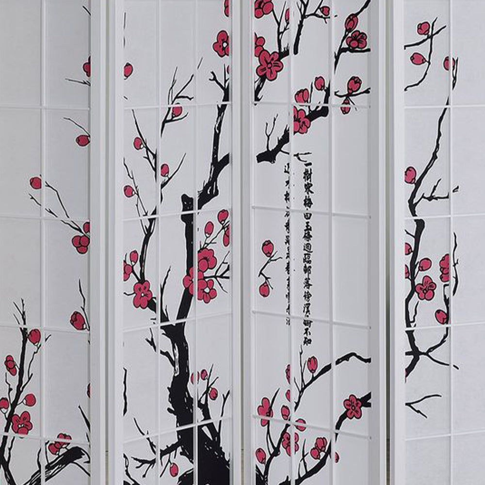 Deandre White 4 panel shoji Screen with Plum Blossom prints