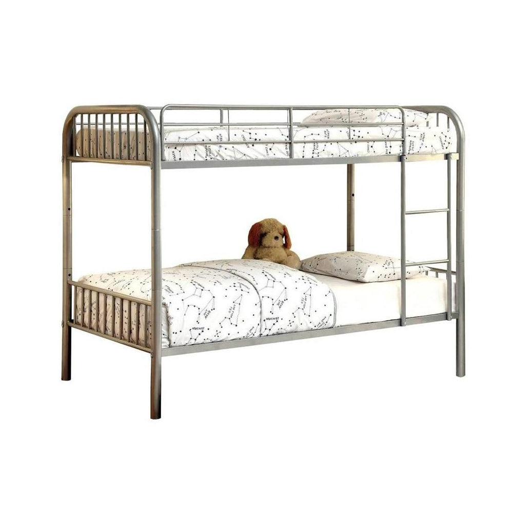 RAINBOW Metal Twin/Twin Bunk Bed in Silver finish