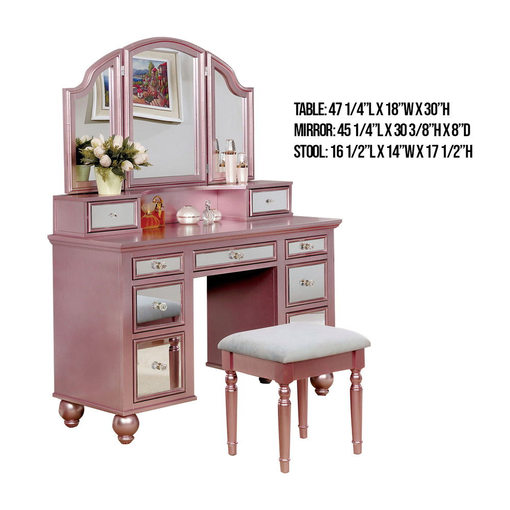 TRACY Vanity w/ Stool in Rose Gold Finish