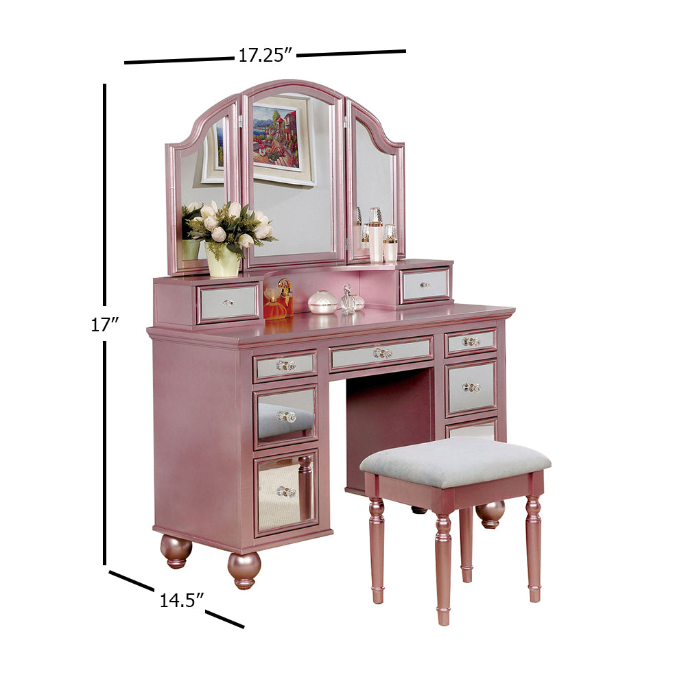 TRACY Vanity w/ Stool in Rose Gold Finish