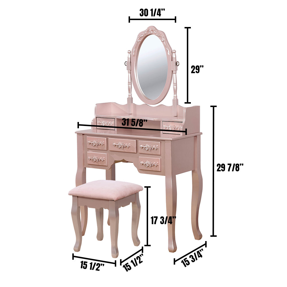 Harriet Vanity w/ Stool in Rose Gold finish