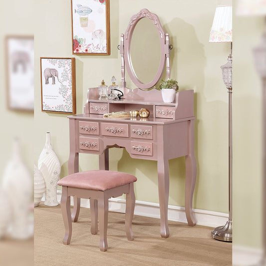 Harriet Vanity w/ Stool in Rose Gold finish