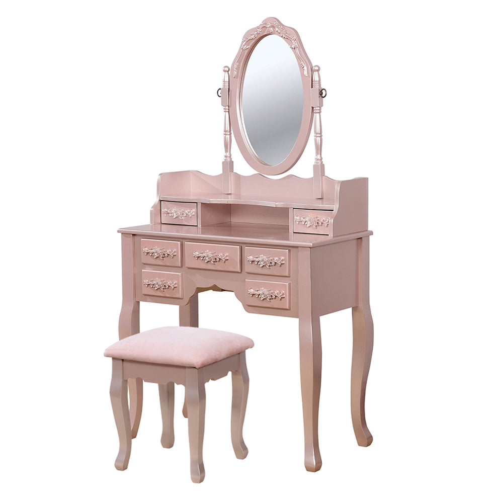 Harriet Vanity w/ Stool in Rose Gold finish