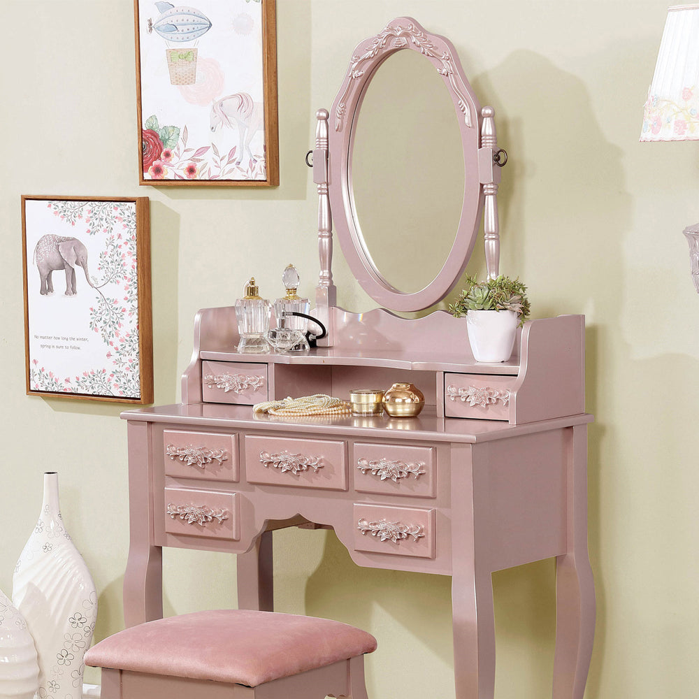 Harriet Vanity w/ Stool in Rose Gold finish