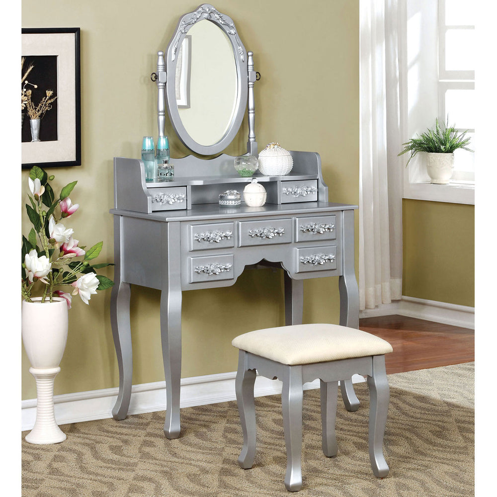 Harriet Vanity w/ Stool in Silver Finish