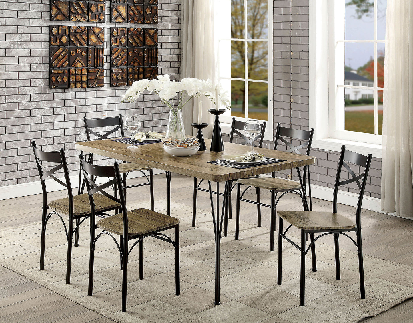 Banbury 7 Pc. 60" Dining Table Set, Gray in Gray/Dark Bronze Finish