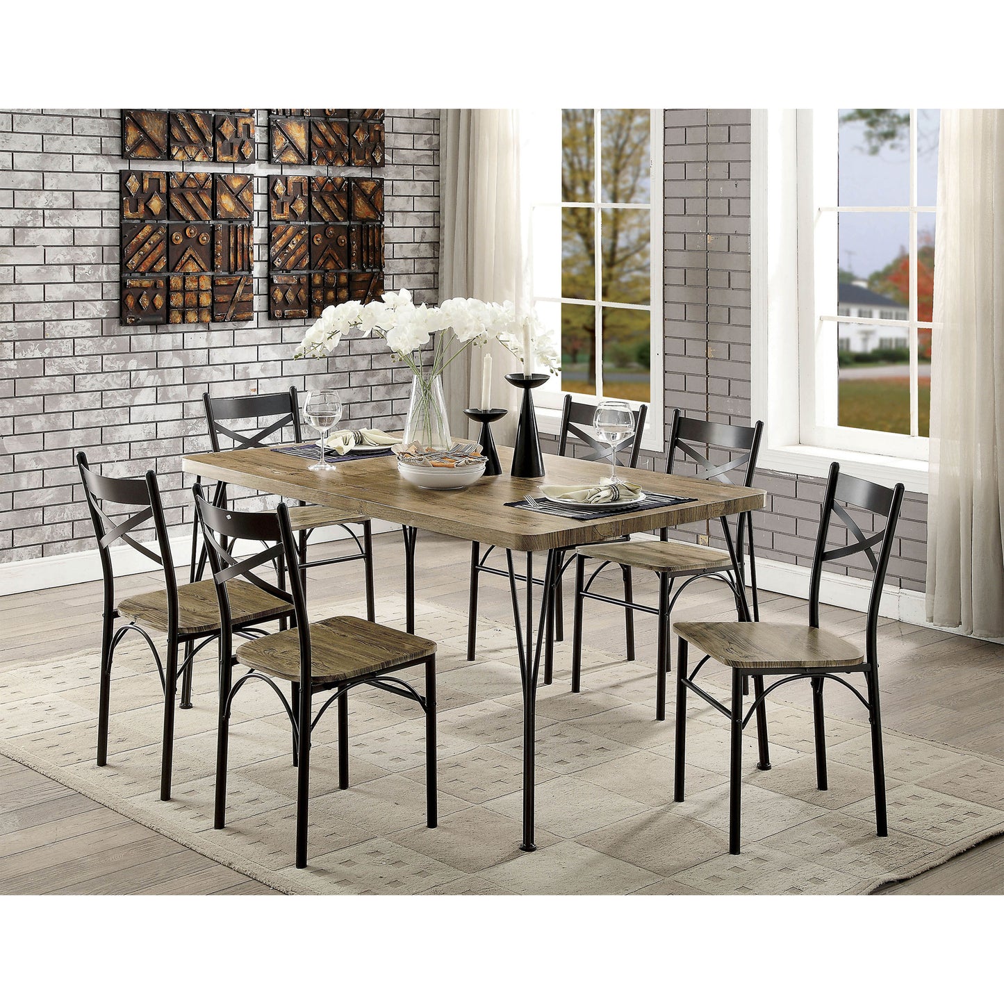 Banbury 7 Pc. 60" Dining Table Set, Gray in Gray/Dark Bronze Finish