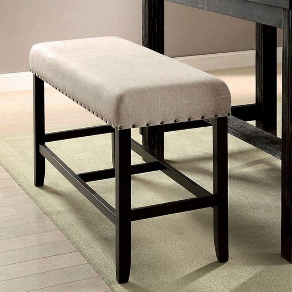 SANIA II Counter Height Bench in Antique Black/Beige finish