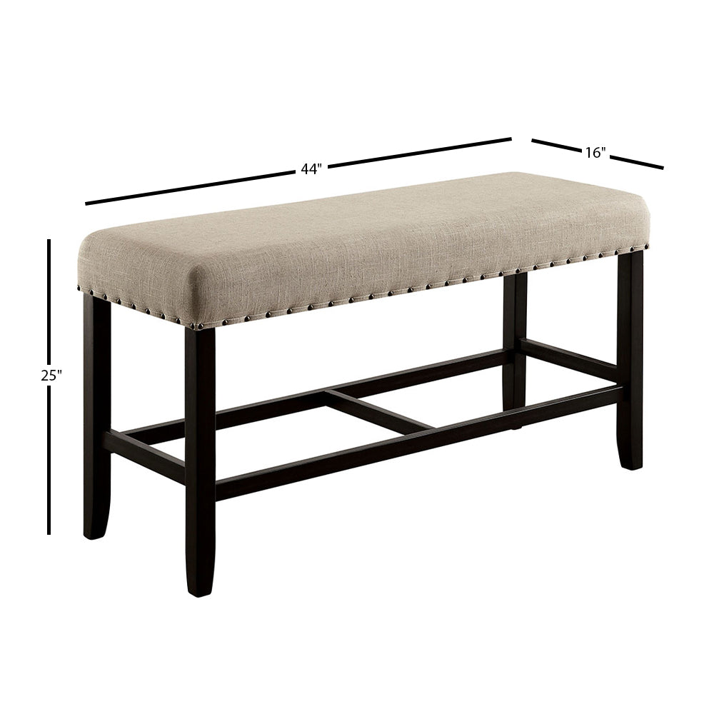 SANIA II Counter Height Bench in Antique Black/Beige finish