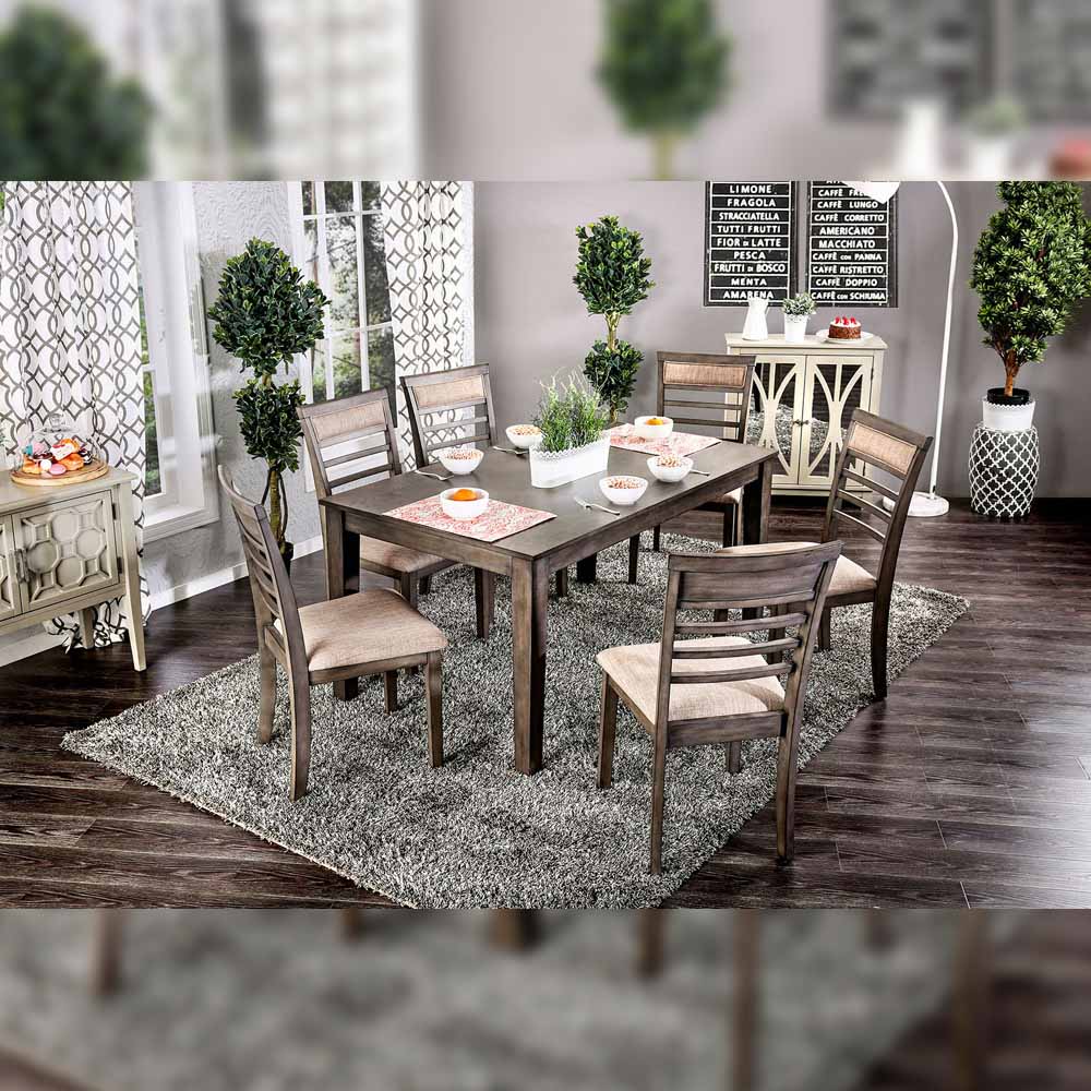 TAYLAH 7 Pc. Dining Table Set Weathered Gray/Beige