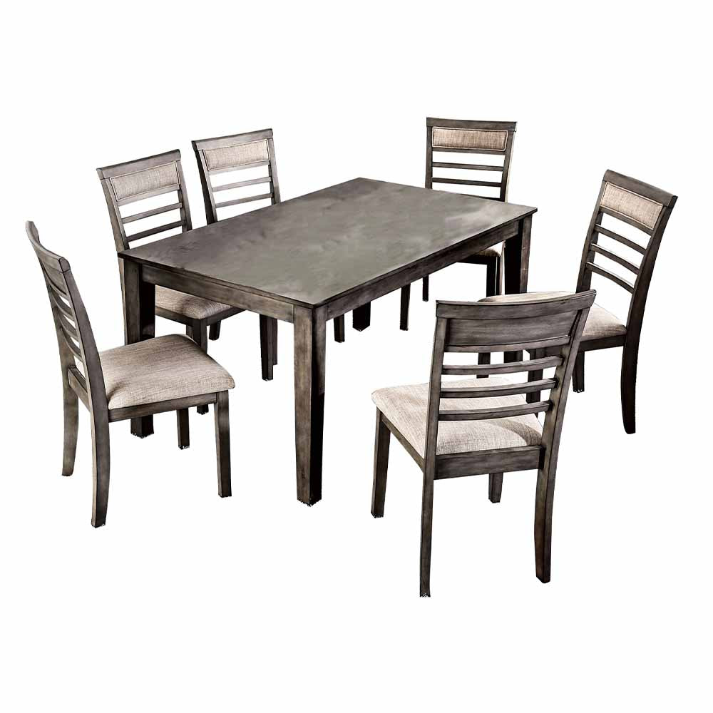 TAYLAH 7 Pc. Dining Table Set Weathered Gray/Beige