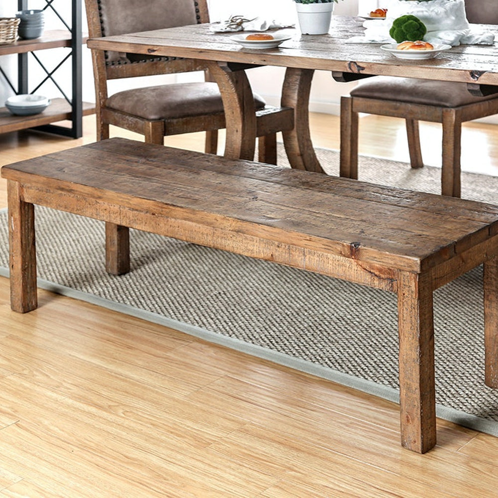 GIANNA Fabric Bench in Rustic Pine Finish