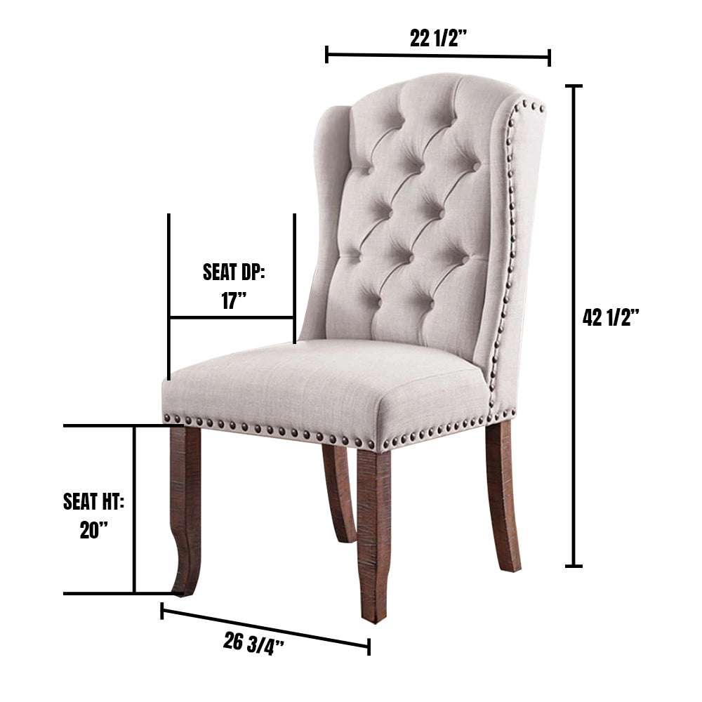 Gianna Wingback Chair (2/CTN) in Rustic Pine/Ivory finish