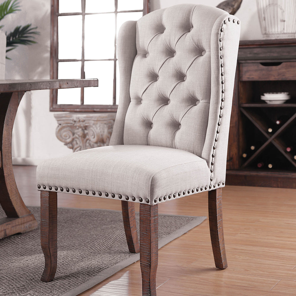 Gianna Wingback Chair (2/CTN) in Rustic Pine/Ivory finish