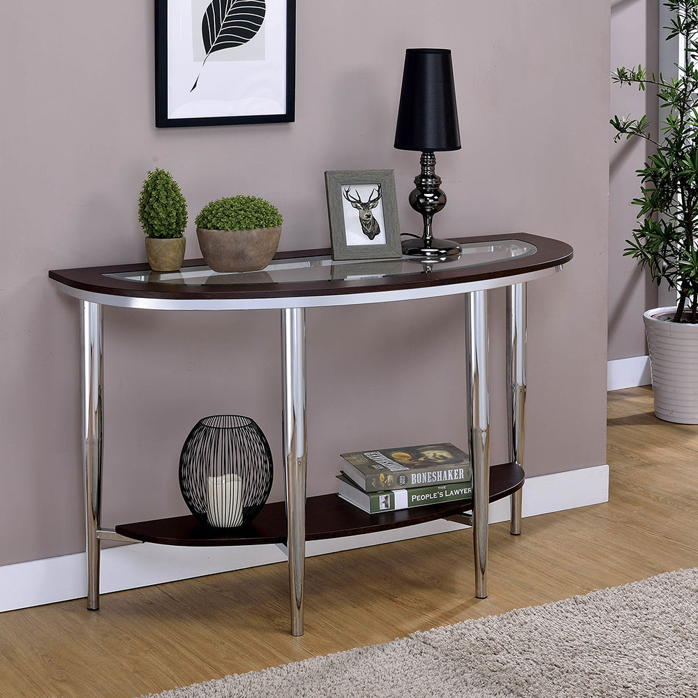 Azaria Sofa Table in Espresso/Chrome Finish