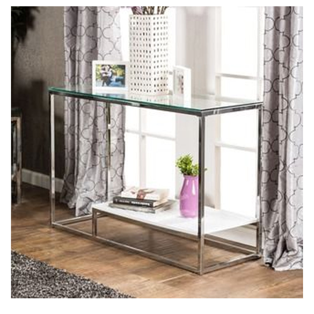 VENDI Sofa Table in White/Chrome finish