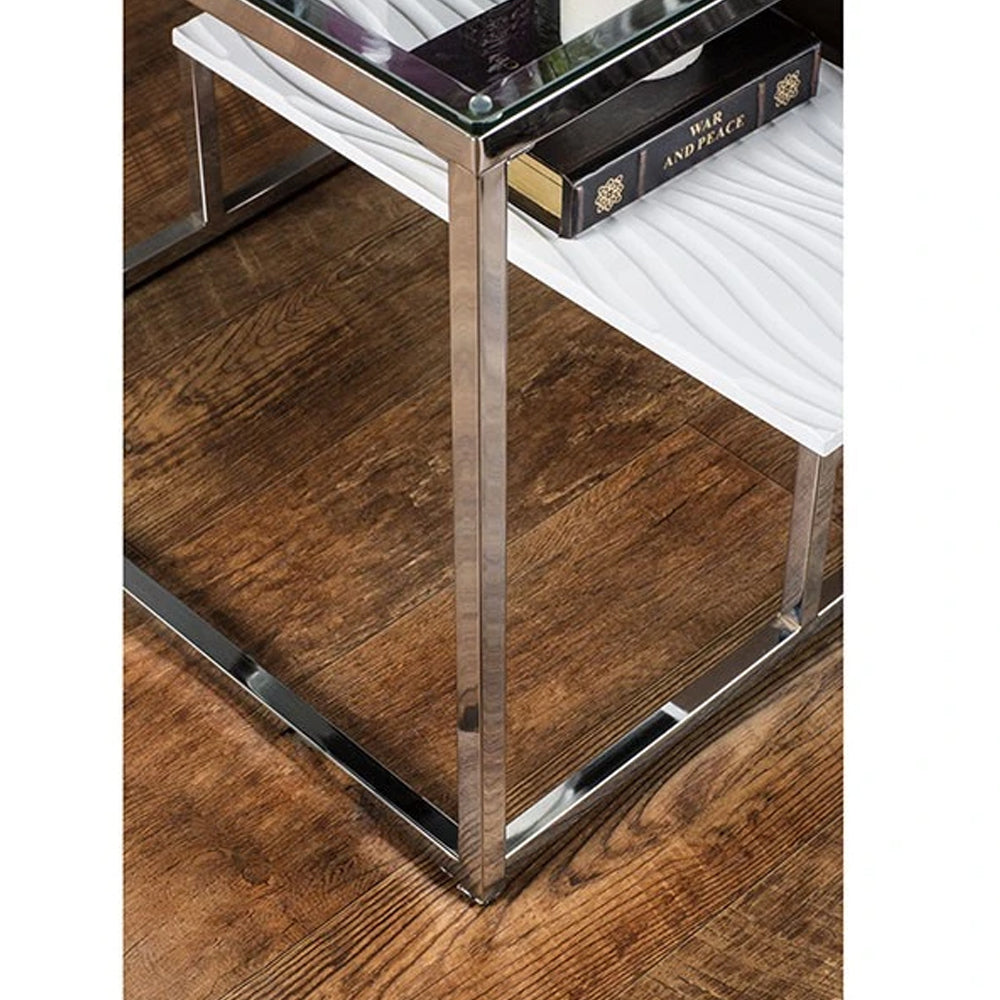 VENDI Sofa Table in White/Chrome finish
