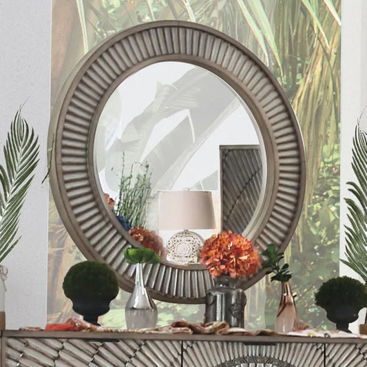 Kamalah Round Mirror in Antique Gray finish