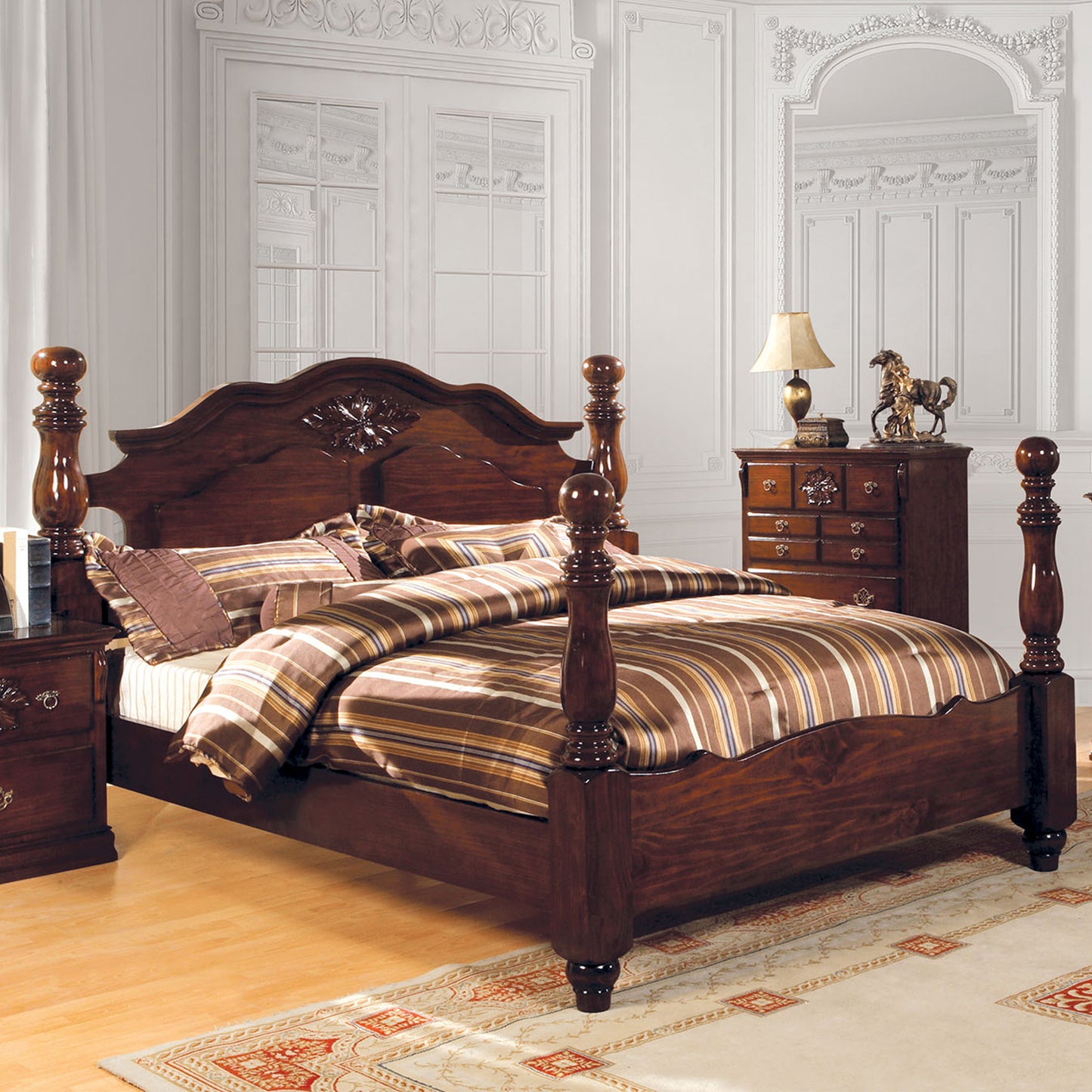 Tuscan II Cal.King Bed Glossy Dark Pine