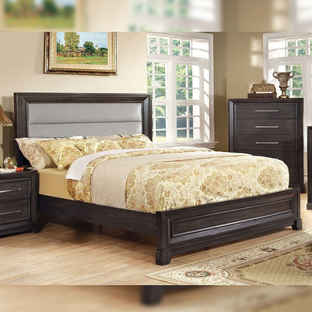 BRADLEY Cal.King Bed, Padded H/B Dark Gray