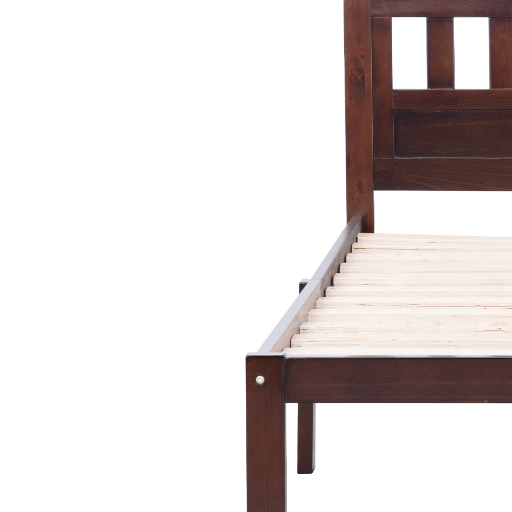 Aamir I Twin Size Bed, Wood Platform Bed Frame with Headboard For Kids, Slatted, Dark Walnut