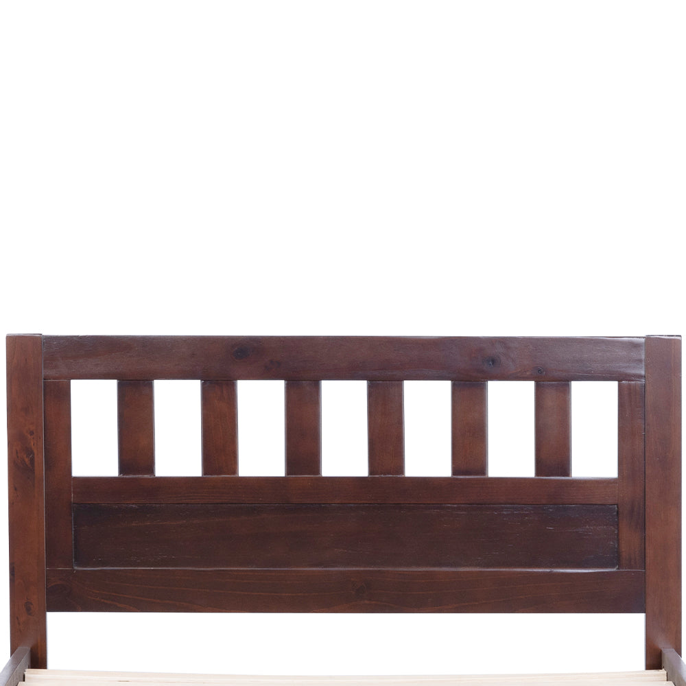 Aamir I Twin Size Bed, Wood Platform Bed Frame with Headboard For Kids, Slatted, Dark Walnut