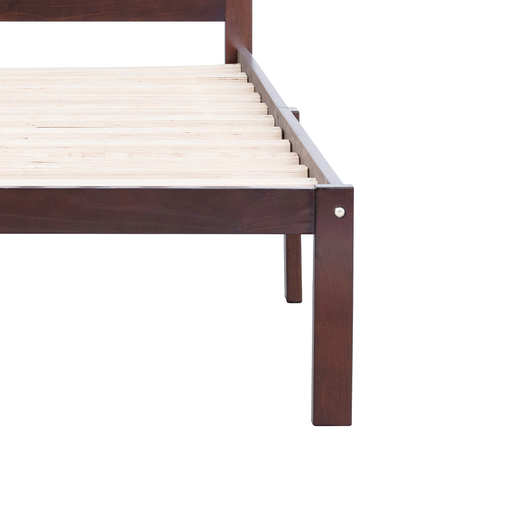 Aamir I Twin Size Bed, Wood Platform Bed Frame with Headboard For Kids, Slatted, Dark Walnut