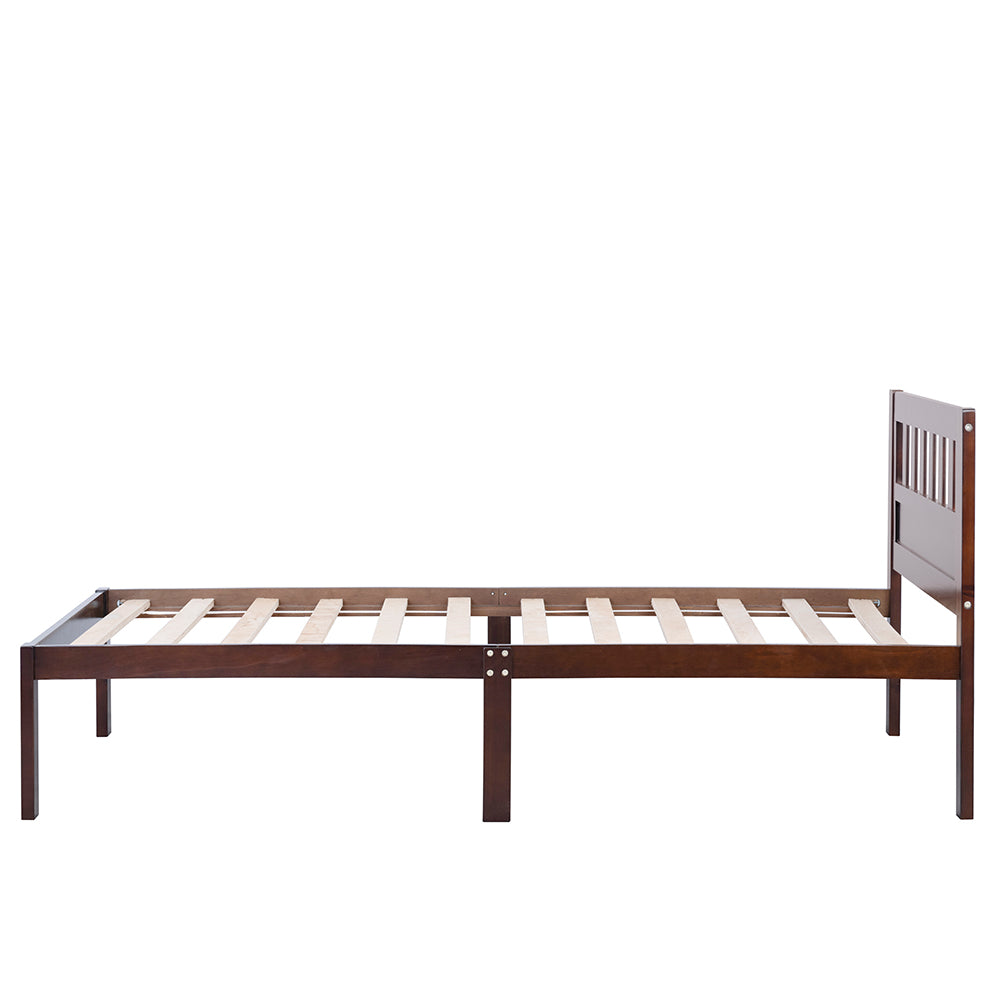 Aamir I Twin Size Bed, Wood Platform Bed Frame with Headboard For Kids, Slatted, Dark Walnut