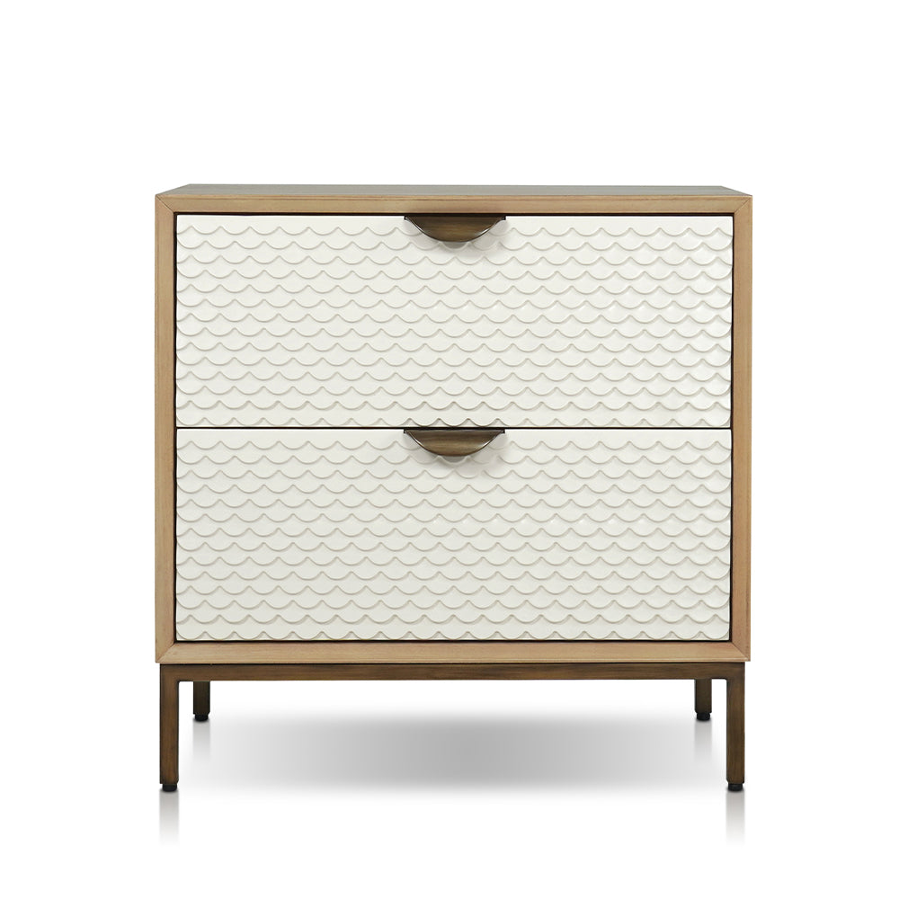 Kishia Night stand with 2 drawers in Bone & Natural Tone & Antique Brass Finish