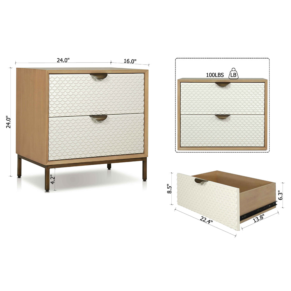 Kishia Night stand with 2 drawers in Bone & Natural Tone & Antique Brass Finish