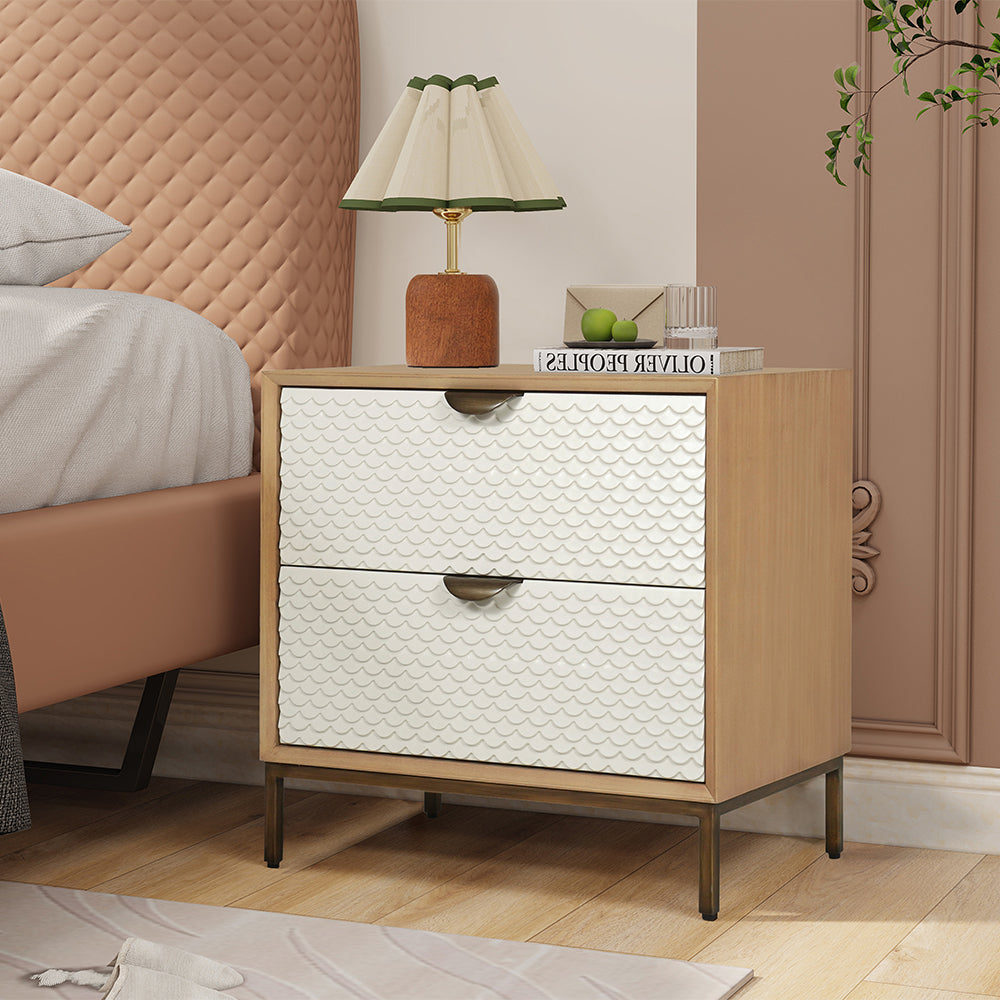 Kishia Night stand with 2 drawers in Bone & Natural Tone & Antique Brass Finish