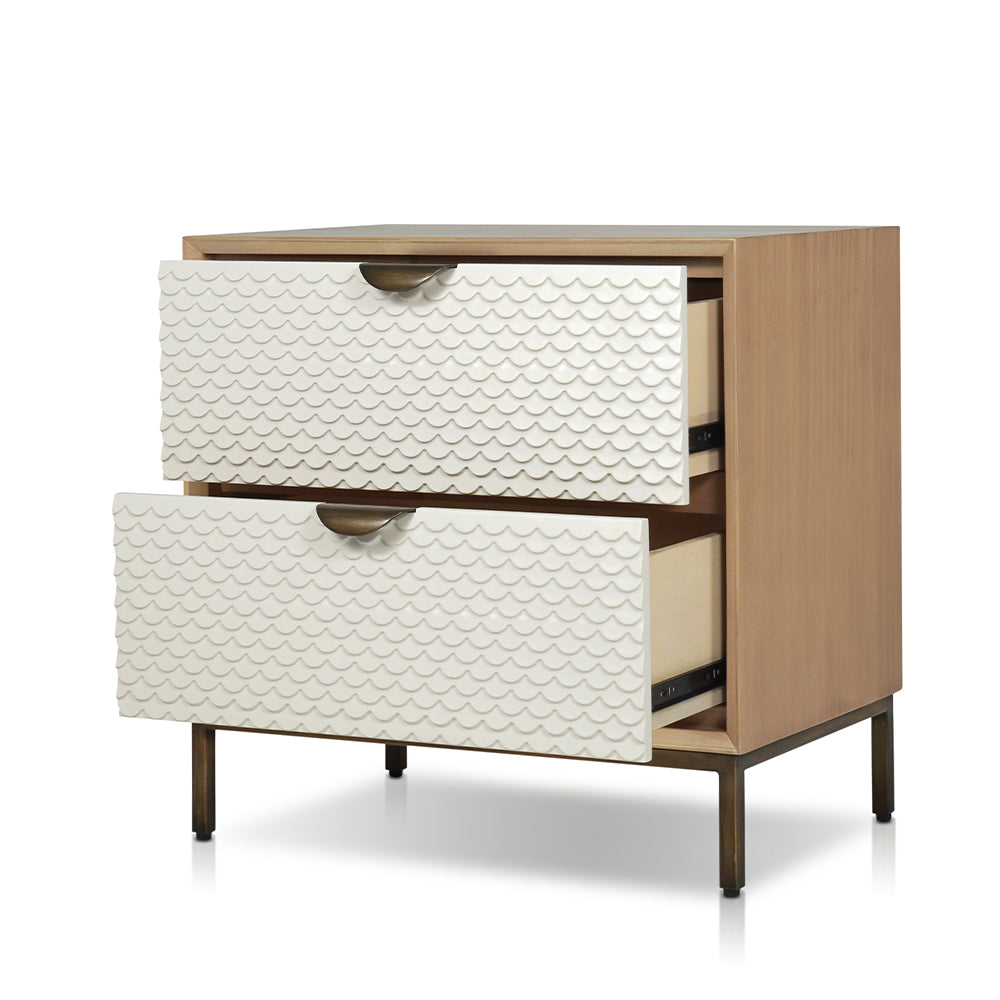 Kishia Night stand with 2 drawers in Bone & Natural Tone & Antique Brass Finish