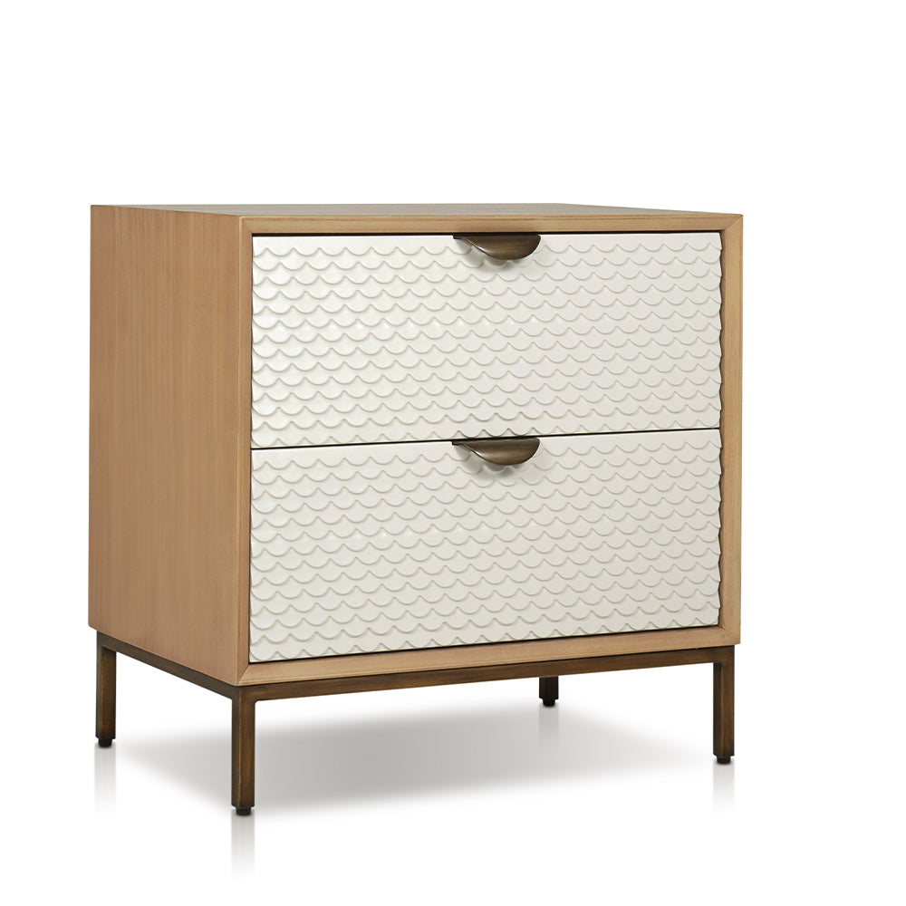 Kishia Night stand with 2 drawers in Bone & Natural Tone & Antique Brass Finish