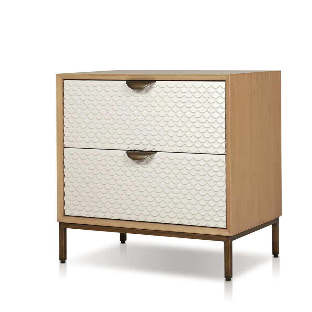 Kishia Night stand with 2 drawers in Bone & Natural Tone & Antique Brass Finish