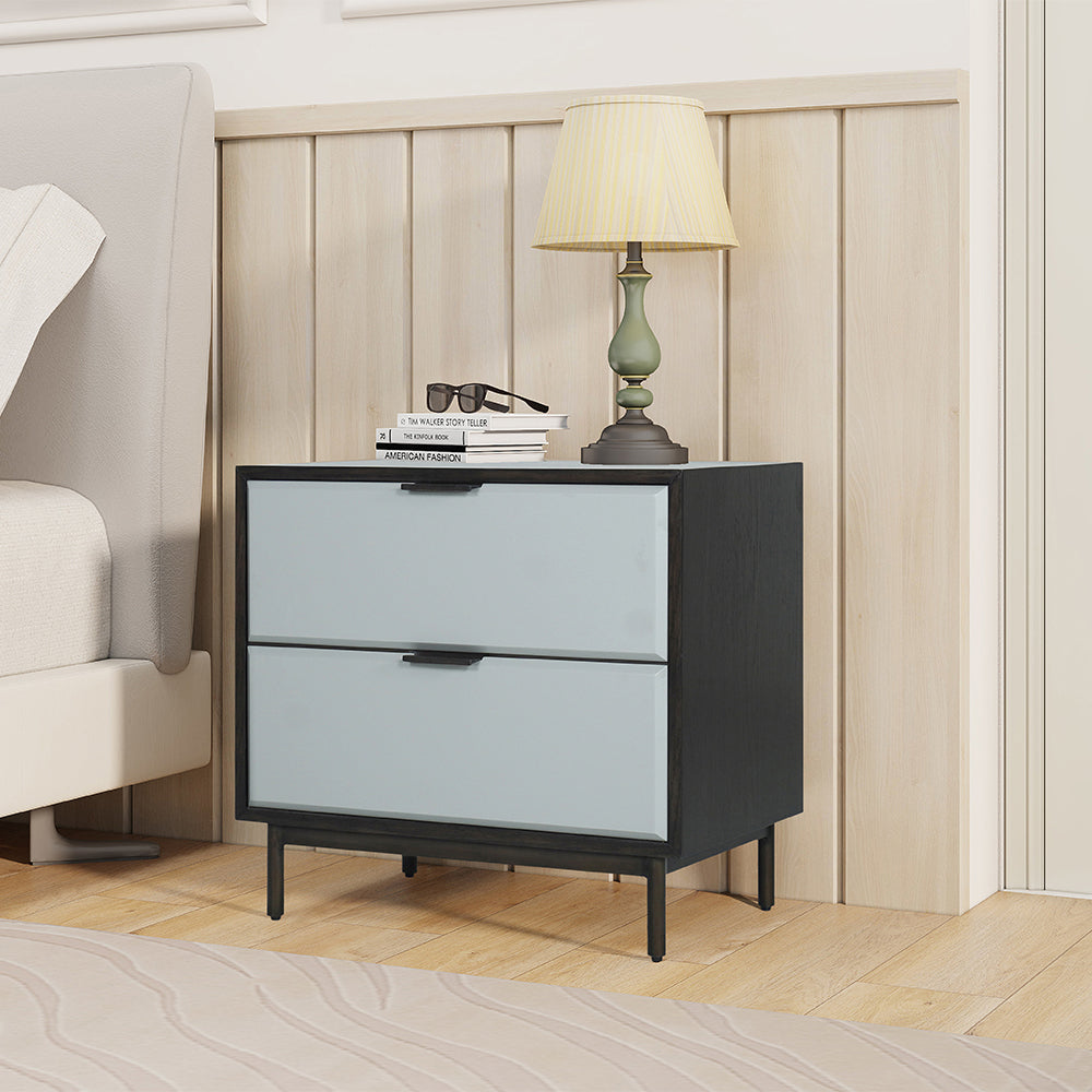 Hilana Night stand with 2 drawers in Gray & Espresso & Antique Black Finish