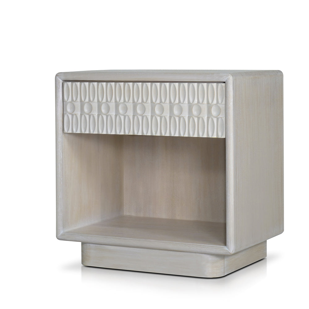 Axin Night stand with 2 drawers in White washed Finish